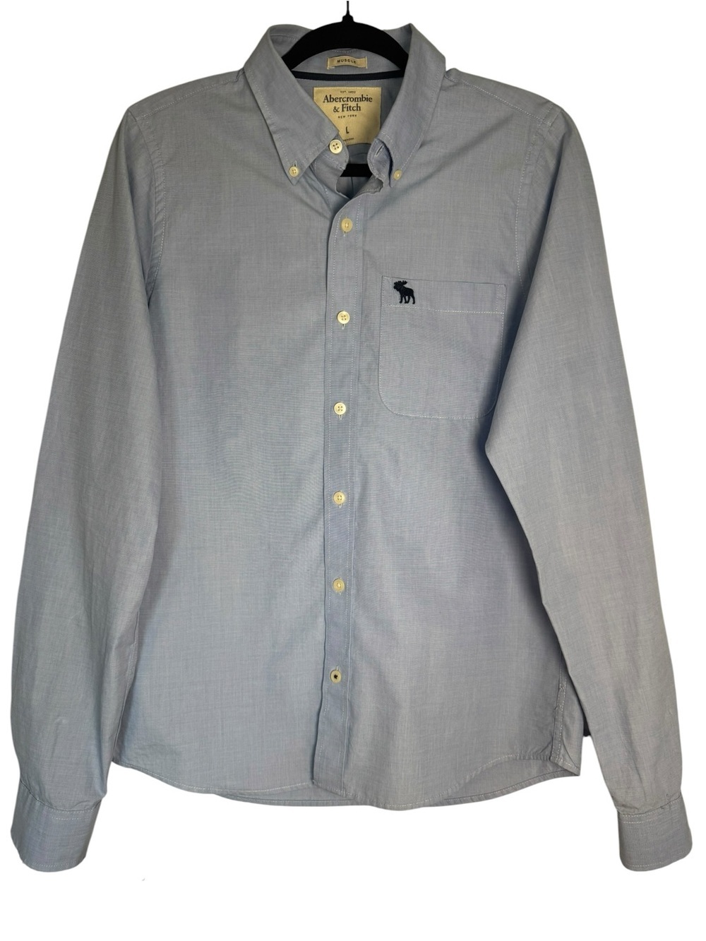 Abercrombie & Fitch Men's Muscle Light Blue Button-Down Large Shirt